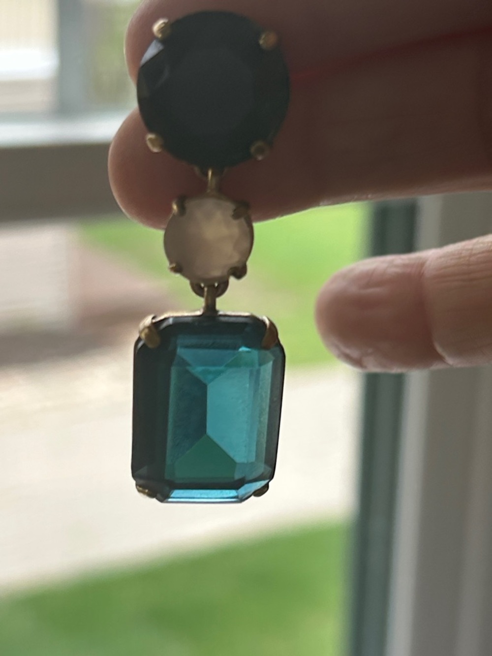 J. Crew Blue and Blush Three-Stone Drop Earrings in Gold Tone